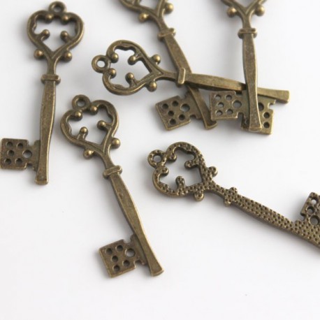 Bronze Tone Ornate Large Key Charms