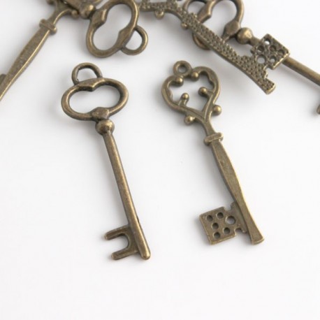 Bronze Tone Large Key Charms - Mixed Pack