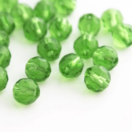 6mm Round Faceted Glass Beads - Mid Green