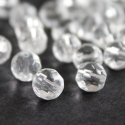 6mm Round Faceted Glass Beads - Clear