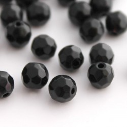 6mm Round Faceted Glass Beads - Black - Pack of 50