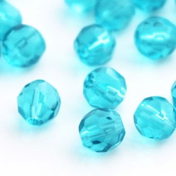 6mm Round Faceted Glass Beads - Light Aqua - Pack of 50