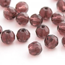 6mm Round Faceted Glass Beads - Light Plum - Pack of 50