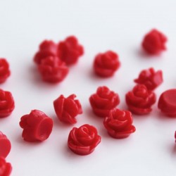  Tiny Resin Flower Cabochons - Red