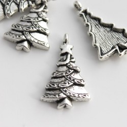 Antique Silver Tone 29mm Christmas Tree Charm 