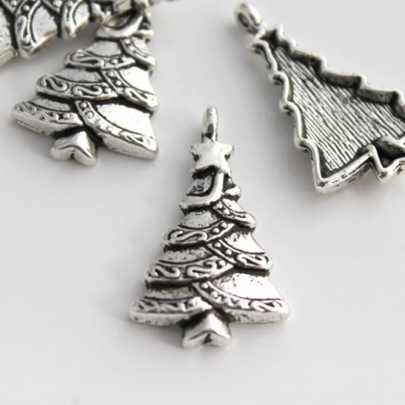 Antique Silver Tone 29mm Christmas Tree Charm 