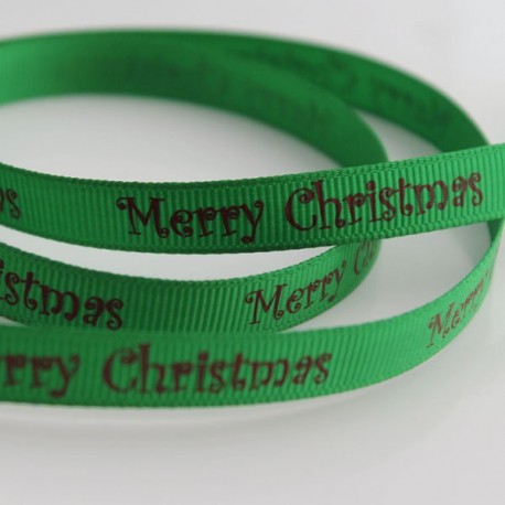10mm Grosgrain Ribbon - Green 'Merry Christmas' - 3 metres