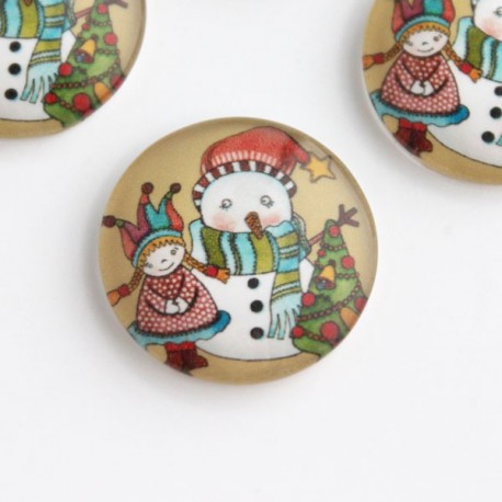 20mm Round Glass Cabochon - Christmas Snowman- Pack of 4