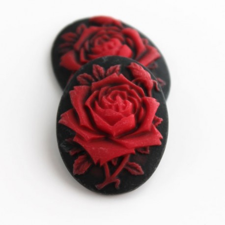 30mm Oval Cabochons - Red Rose - Pack of 2