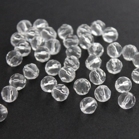 8mm Faceted Round Glass Beads - Clear
