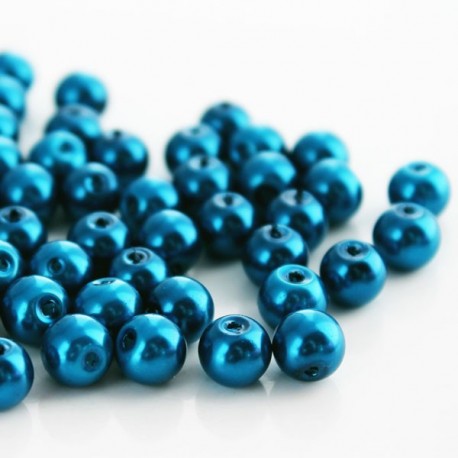 8mm Glass Pearl Beads - Teal Blue