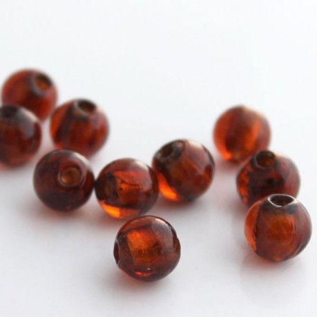 10mm Silver Foil Glass Beads - Brown
