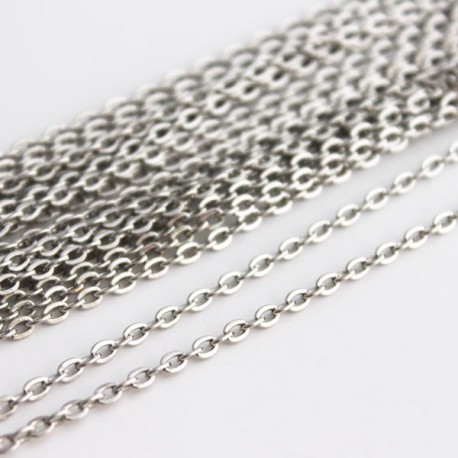 Silver Tone Cable Chain 3mm x 2mm - 2 metres