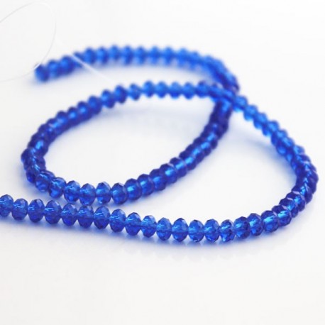 3mm x 4mm Crystal Glass Rondelles - Sapphire Blue - 30cm strand