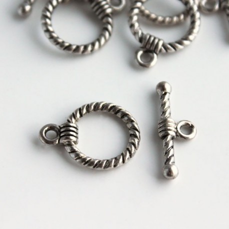Edit: Antique Silver Tone Toggle Clasp - Twist Pattern - Pack of 10 sets