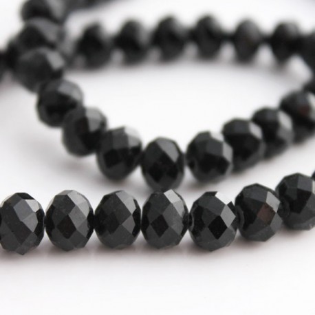 6mm x 8mm Black Crystal Rondelle Beads - 20cm strand