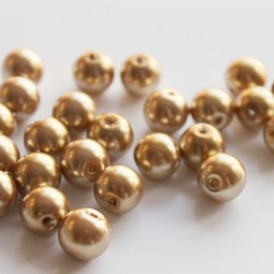 10mm Glass Pearl Beads - Pale Gold - Pack of 30