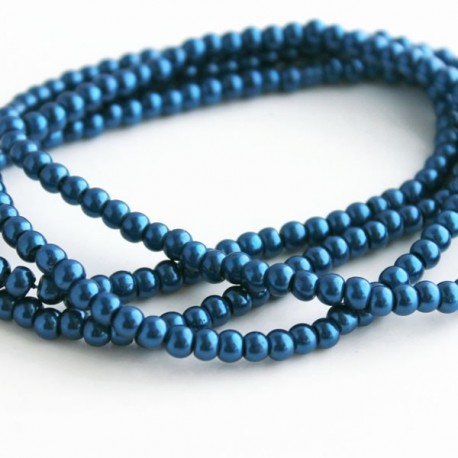 4mm Value Glass Pearl Beads - Dark Blue - 81cm strand