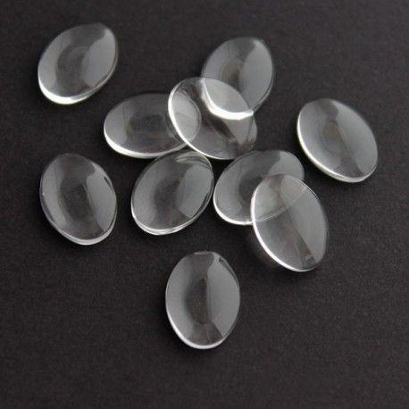 Clear Glass Oval Cabochons - 14mm x 10mm - Pack of 10