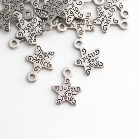 14mm "Just for You" Star Charm - Antique Silver Tone - Pack of 10