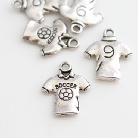 18mm Soccer Jersey Charm - Antique Silver Tone - Pack of 5