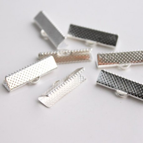 22mm Ribbon Ends - Silver Plated - Pack of 10