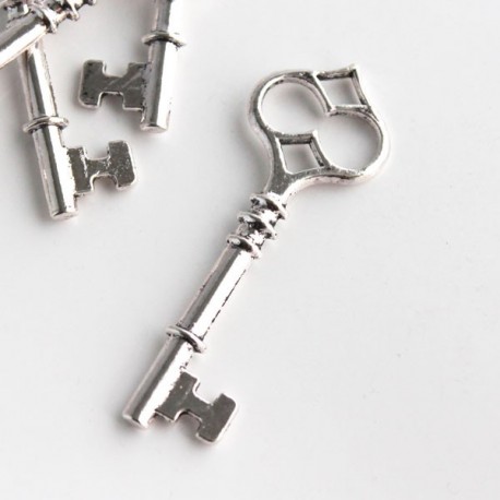 60mm Key Charm - Antique Silver Tone - Pack of 2