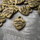 12mm "made with love" Heart Charm - Bronze Tone - Pack of 10