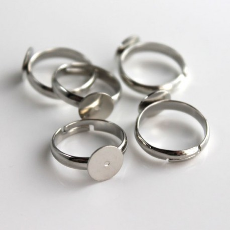 Silver Tone Adjustable Ring Blanks - 14mm