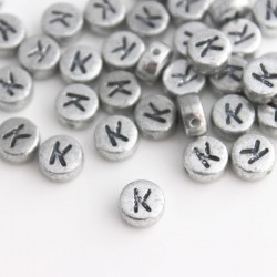 7mm Silver Acrylic Alphabet Beads - Letter "K" 
