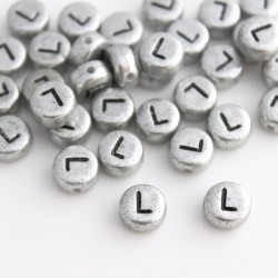 7mm Silver Acrylic Alphabet Beads - Letter "L" 