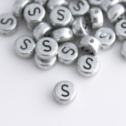 7mm Silver Acrylic Alphabet Beads - Letter "S" 
