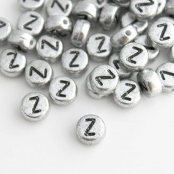 7mm Silver Acrylic Alphabet Beads - Letter "Z" 