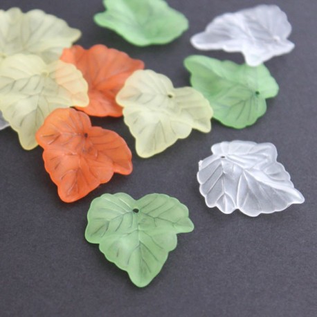 24mm Frosted Acrylic Leaves - Mixed Colours - Pack of 20
