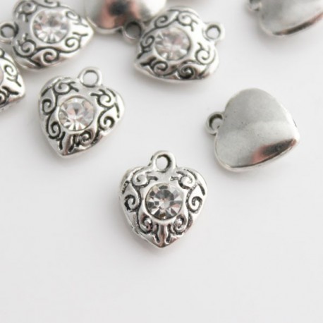 12mm Heart Charm with Clear Rhinestone - Pack of 1