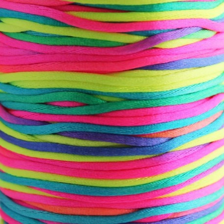 2mm Satin Rattail Cord - Bright Multi Coloured - 5m