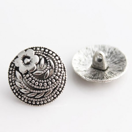 17mm Flower Pattern Shank Buttons - Silver Tone 