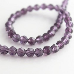 6mm Faceted Round Crystal Glass Beads - Amethyst - 28cm strand