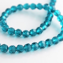6mm Faceted Round Crystal Glass Beads - Teal - 28cm strand