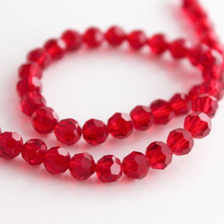 6mm Faceted Round Crystal Glass Beads - Deep Red - 28cm Strand