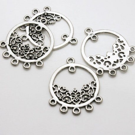 37mm Silver Tone Ornate Pendant Connector - Pack of 4