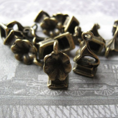 Bronze Tone Retro Gramophone Charms 