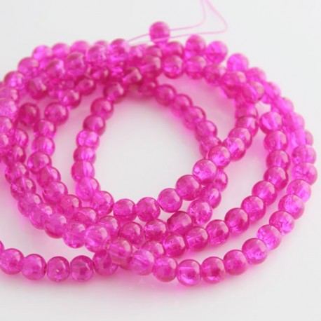 6mm Fuchsia Pink Crackle Glass Beads (74cm strand)