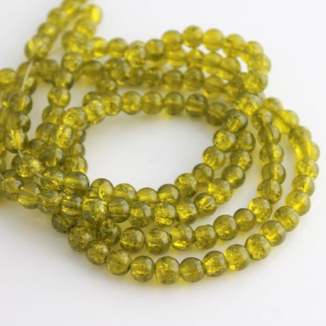 6mm Olive Green Crackle Glass Beads (74cm strand)