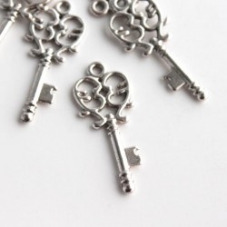 33mm Ornate Key Charm - Antique Silver Tone - Pack of 2