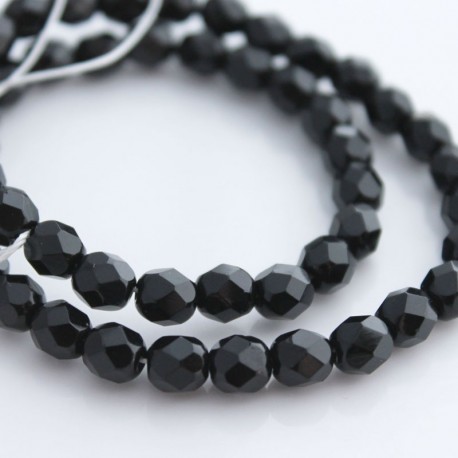 6mm Fire Polished Czech Glass Beads - Jet