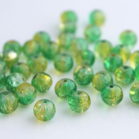 8mm Green and Yellow Crackle Beads - Pack of 50