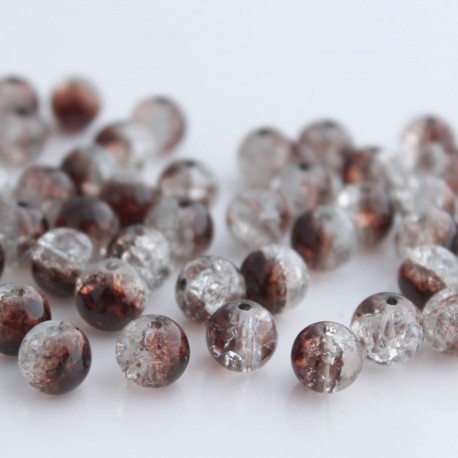 8mm Brown and Clear Crackle Beads