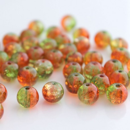 8mm Green and Orange Crackle Beads - Pack of 50