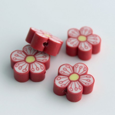 15mm Polymer Clay Beads Red Flower - Pack of 6